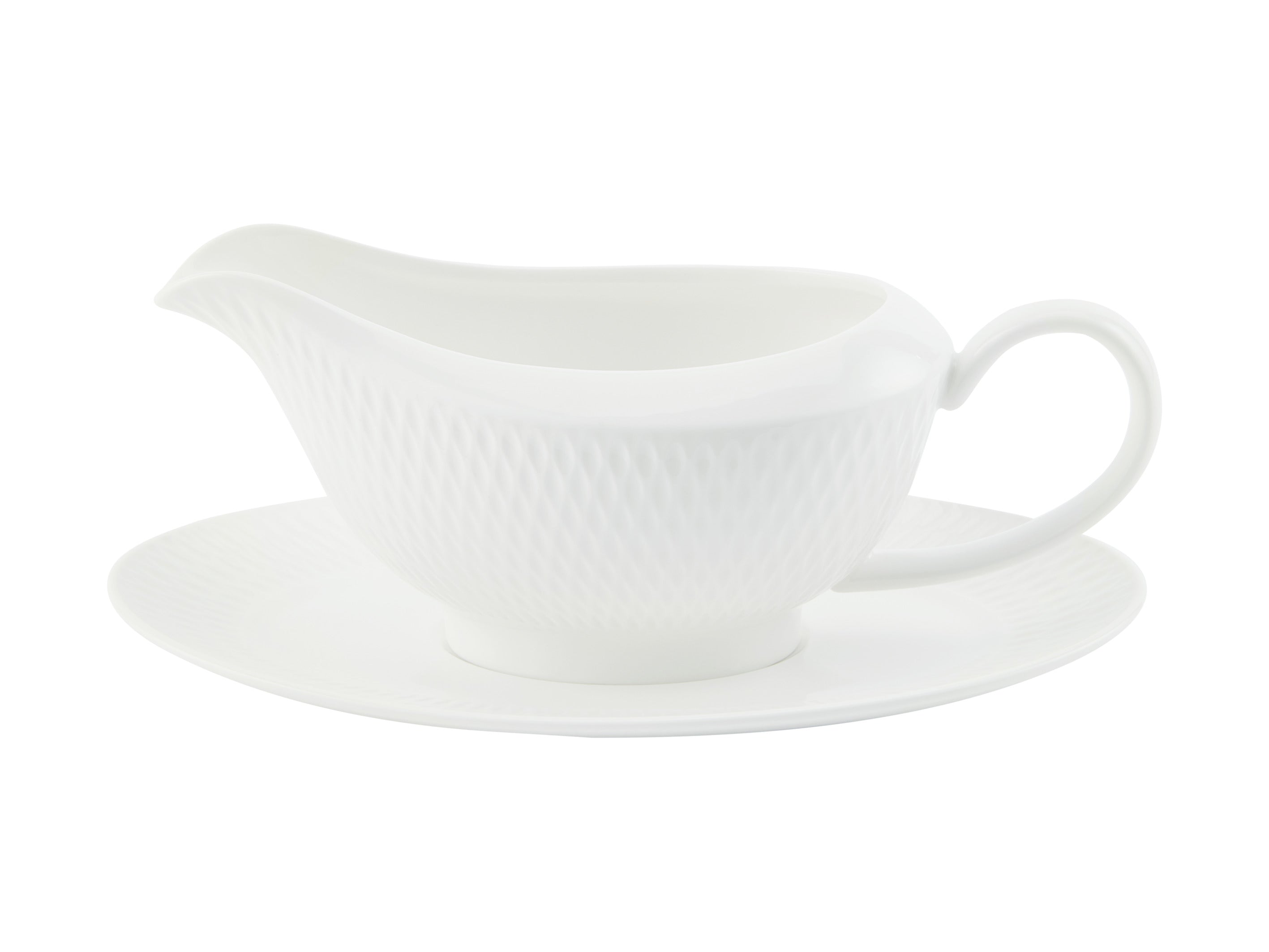 MW White Basics Diamonds Gravy Boat & Saucer 480ML Gift Boxed