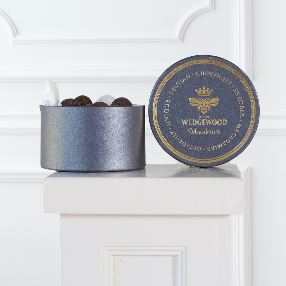 Dusted Dark Belgian Chocolate Wedgewood Macalettes Hat Box (Next Day Delivery Product)