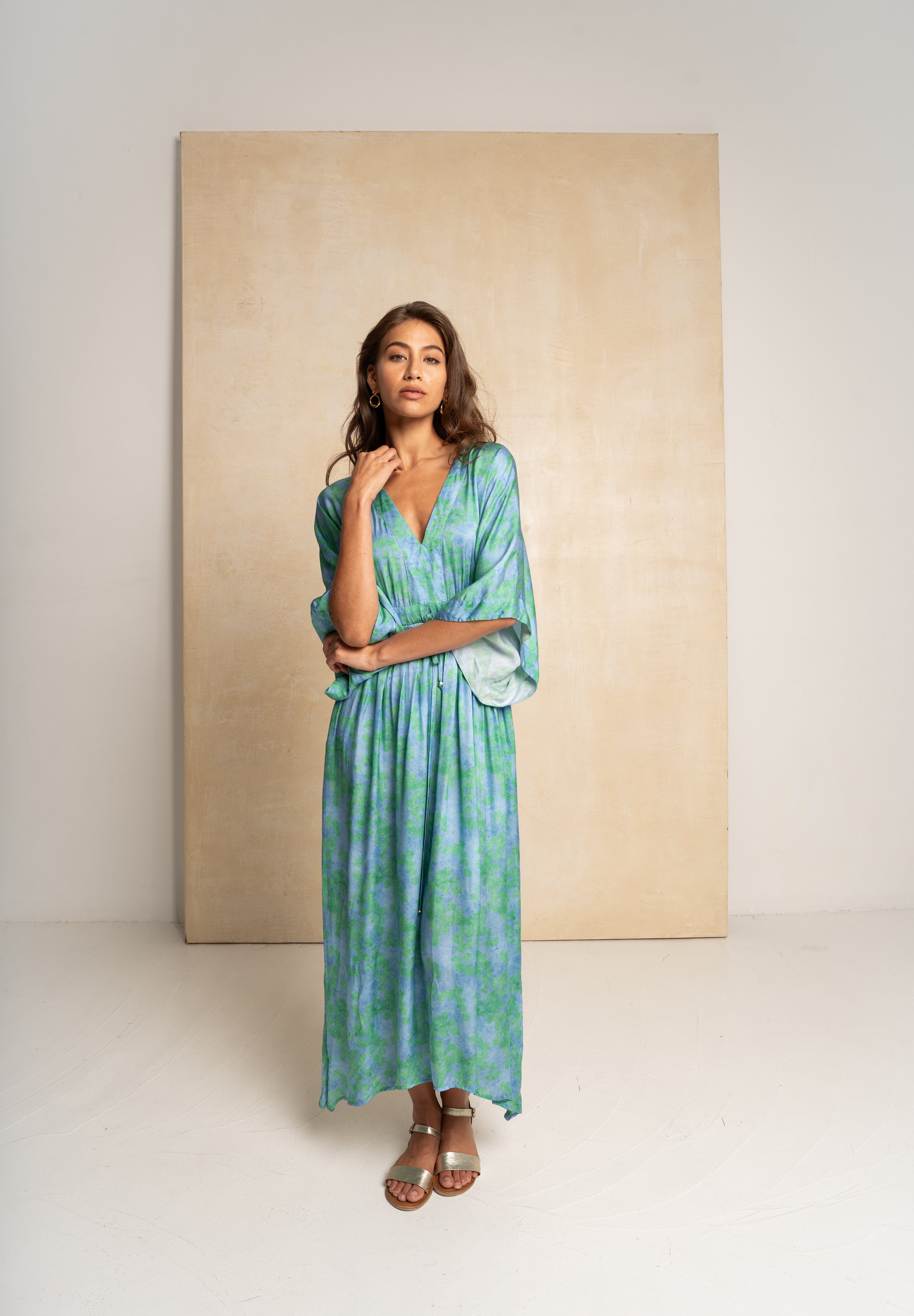 Classic Kimbo Dress - Green & Blue Dots