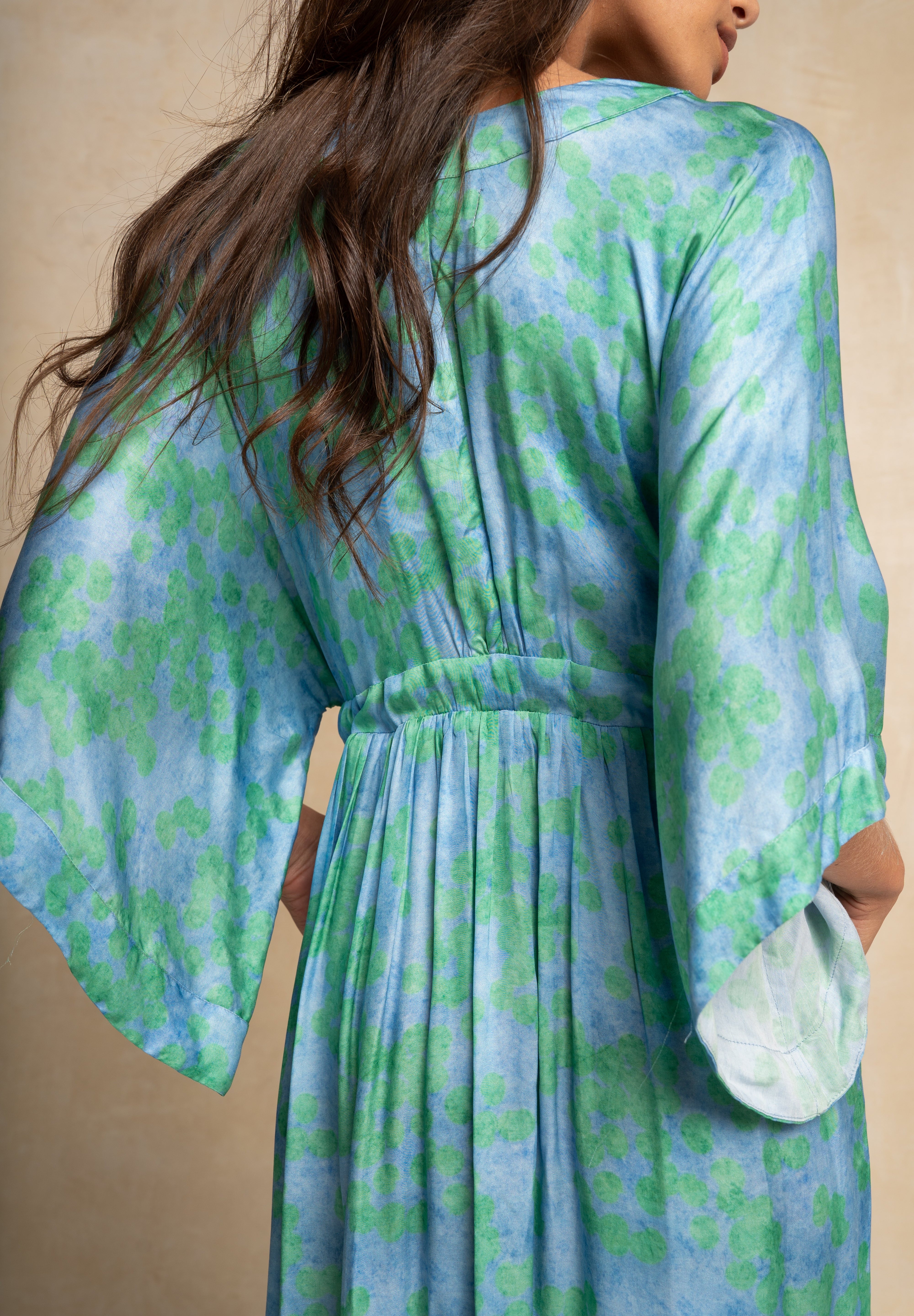 Classic Kimbo Dress - Green & Blue Dots