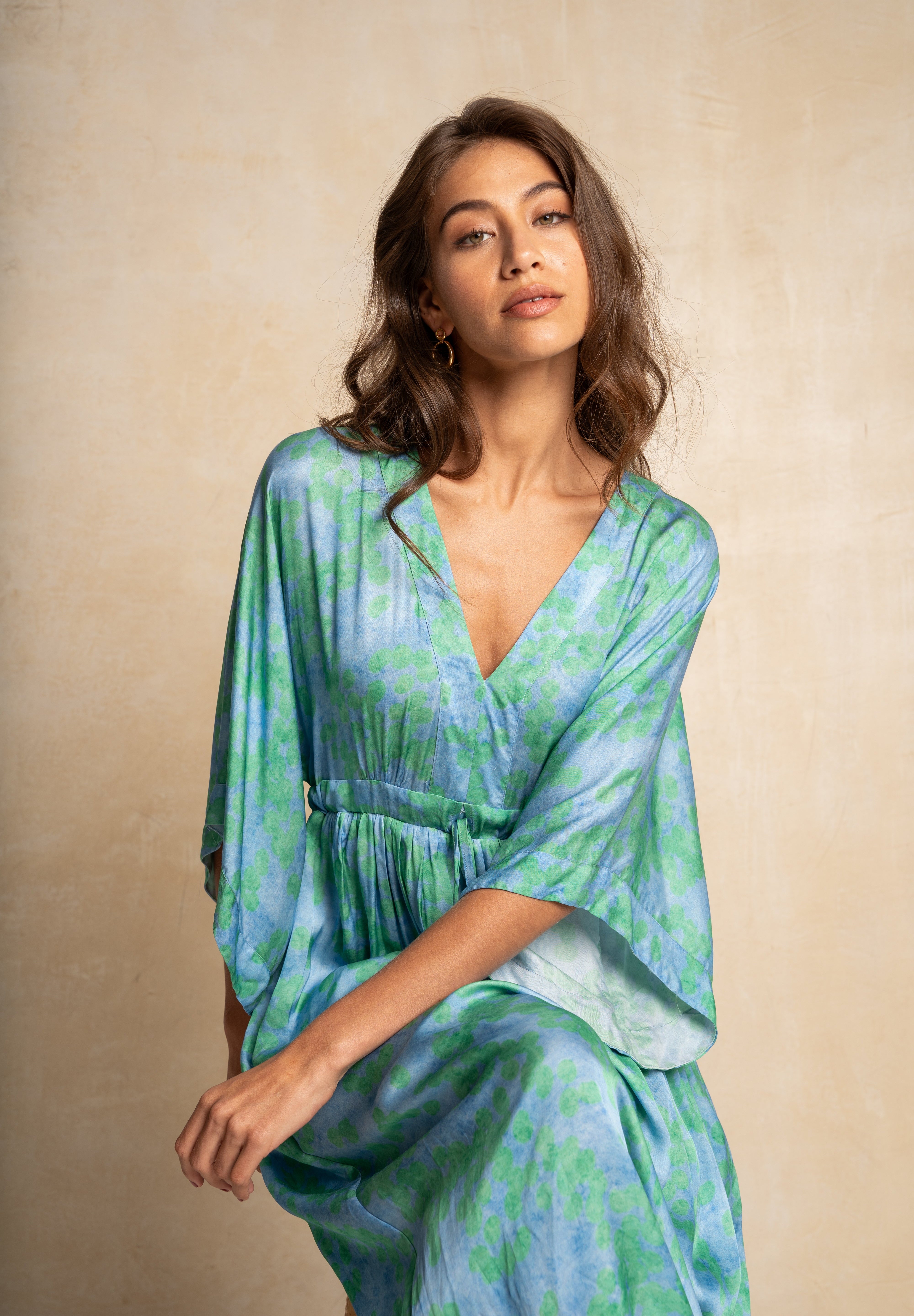 Classic Kimbo Dress - Green & Blue Dots