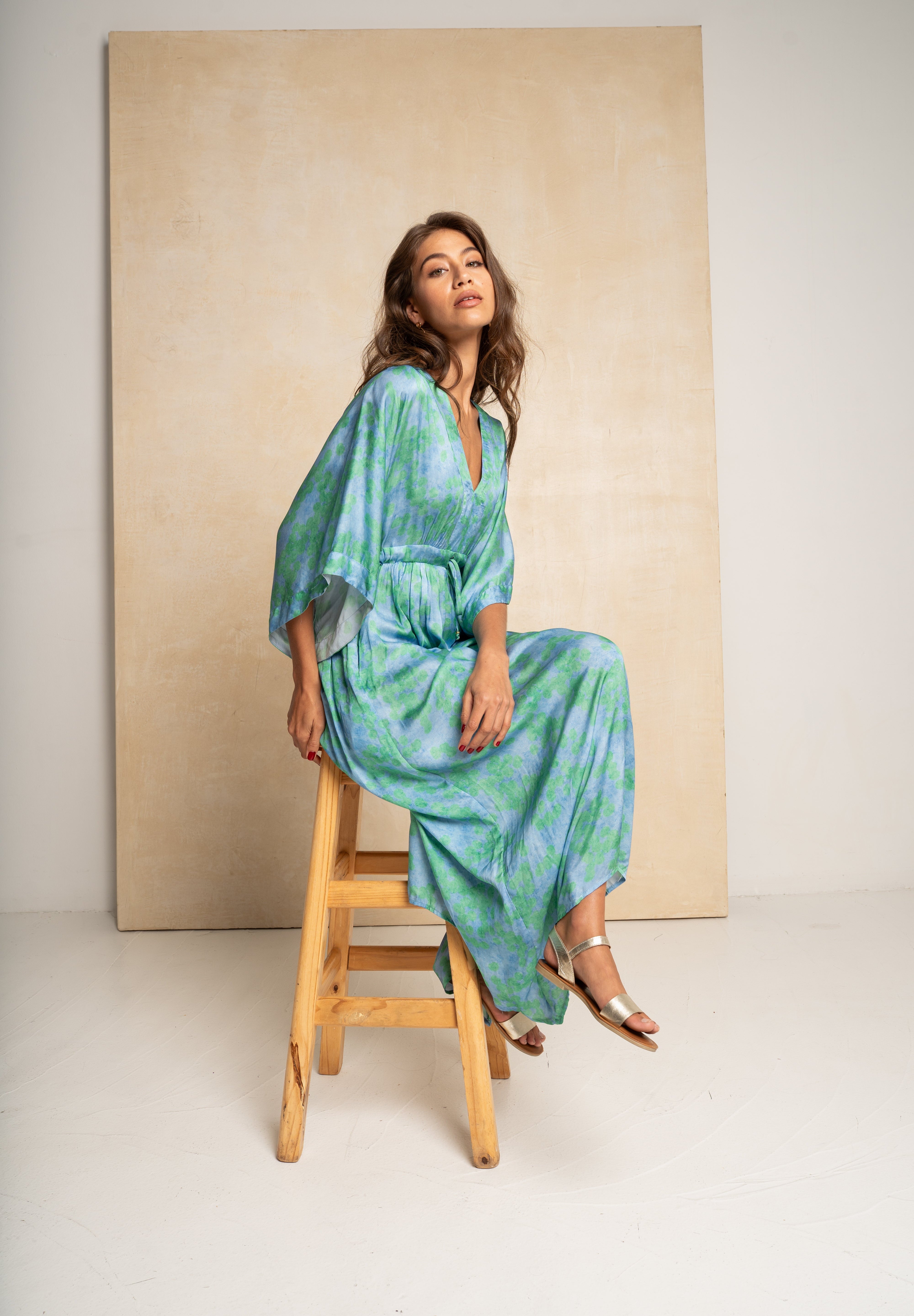 Classic Kimbo Dress - Green & Blue Dots