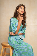 Classic Kimbo Dress - Green & Blue Dots