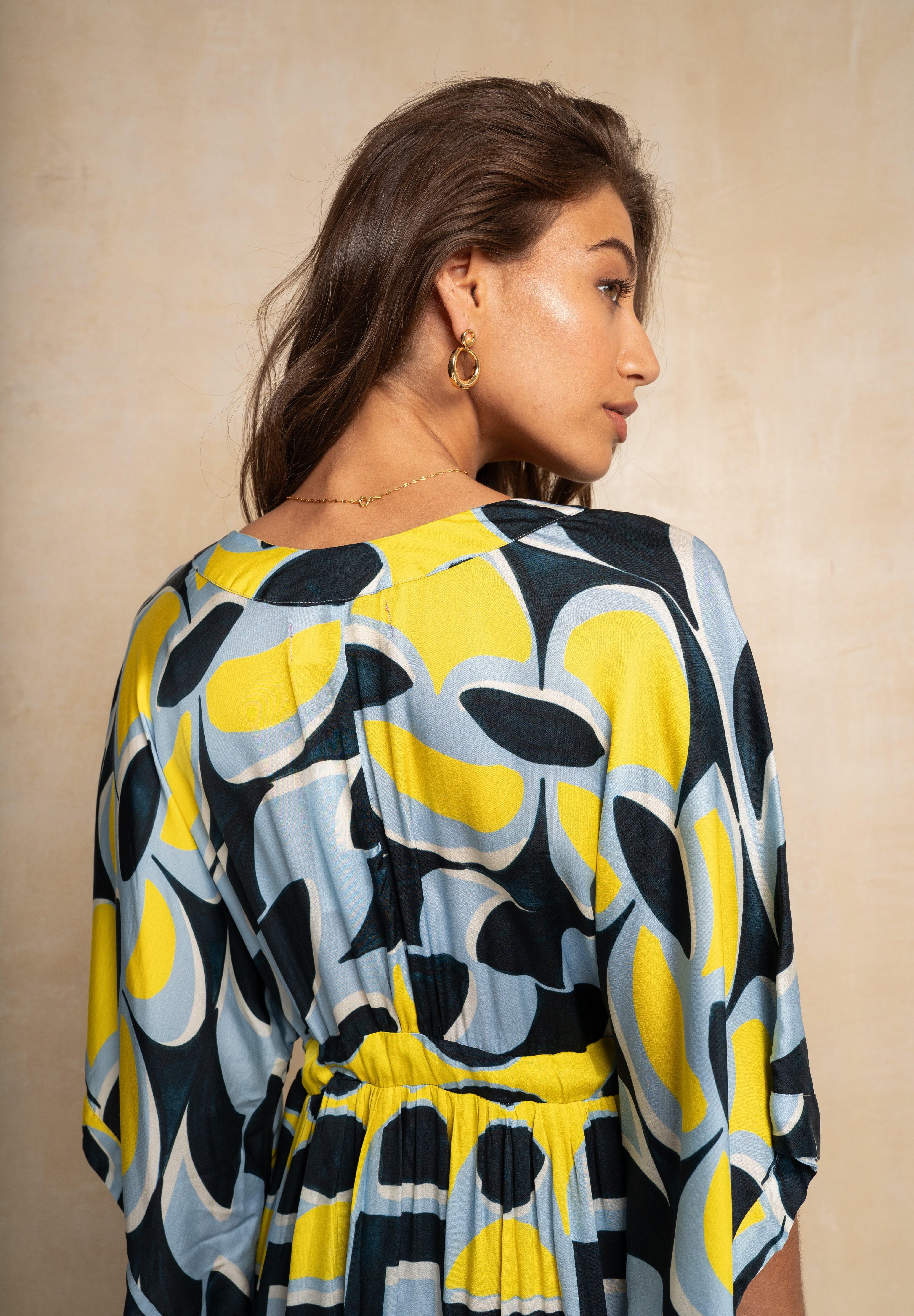 Classic Kimbo Dress - Blue & Yellow Geo
