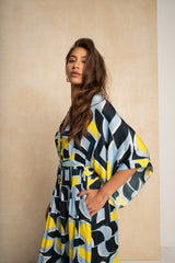 Classic Kimbo Dress - Blue & Yellow Geo