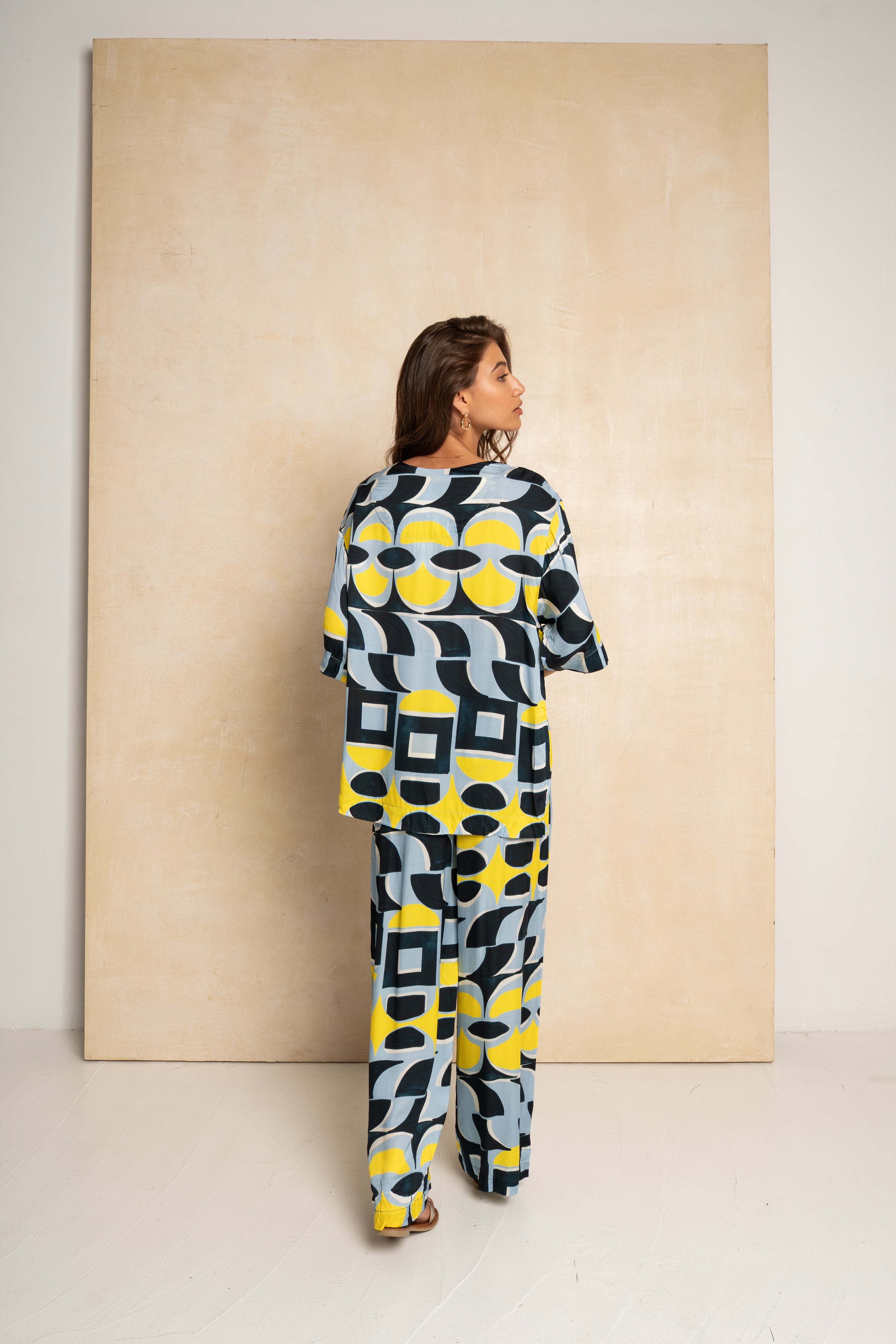 Peacock Pants - Blue & Yellow Geo