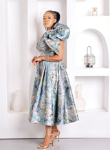 Asanda Aqua Brocade Dress