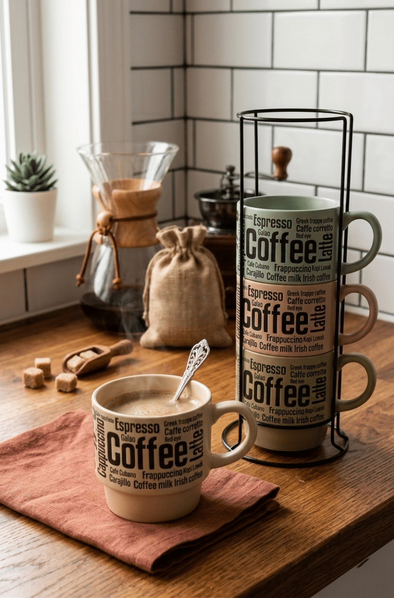 4pc Coffee Mug with Stand - Mix Green - Image 1