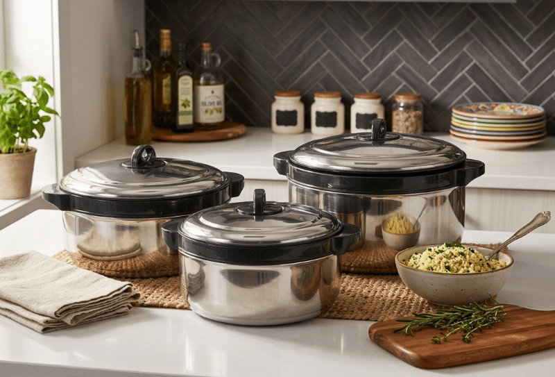 3Pc Stainless Steel Insulated Casserole Set - Image 1