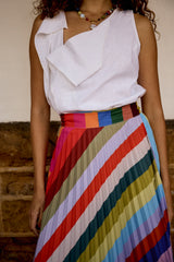 Pleated Wrap Skirt - Kaleidoscope Stripe