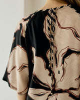 Piped Raglan Top - Black Floral