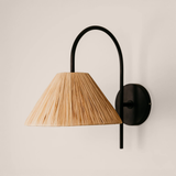Acher Wall Light with Tapered Raffia Shade – Black