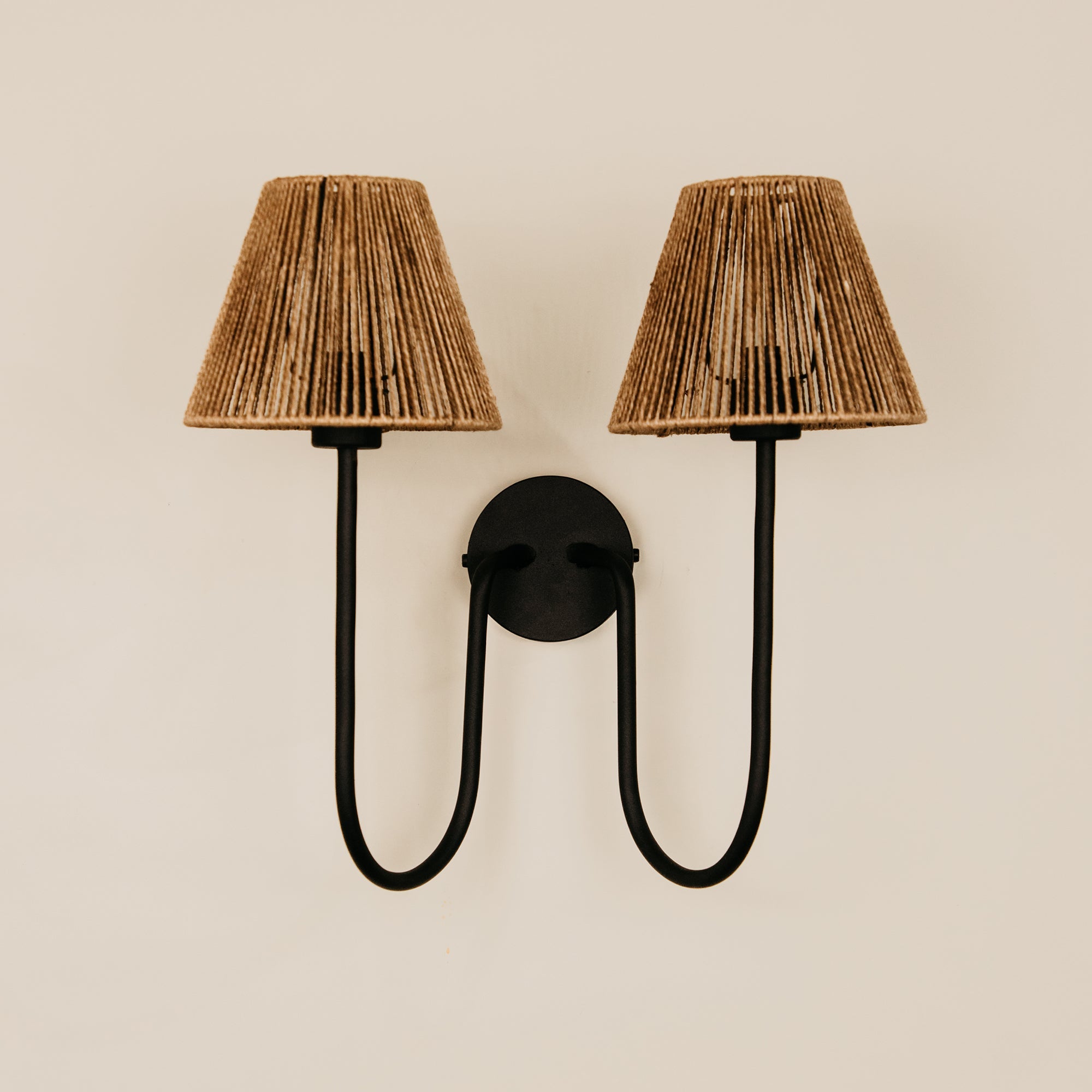 Aria Arc Double Wall Light with Jute Shades