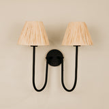 Aria Arc Double Wall Light with Raffia Shades