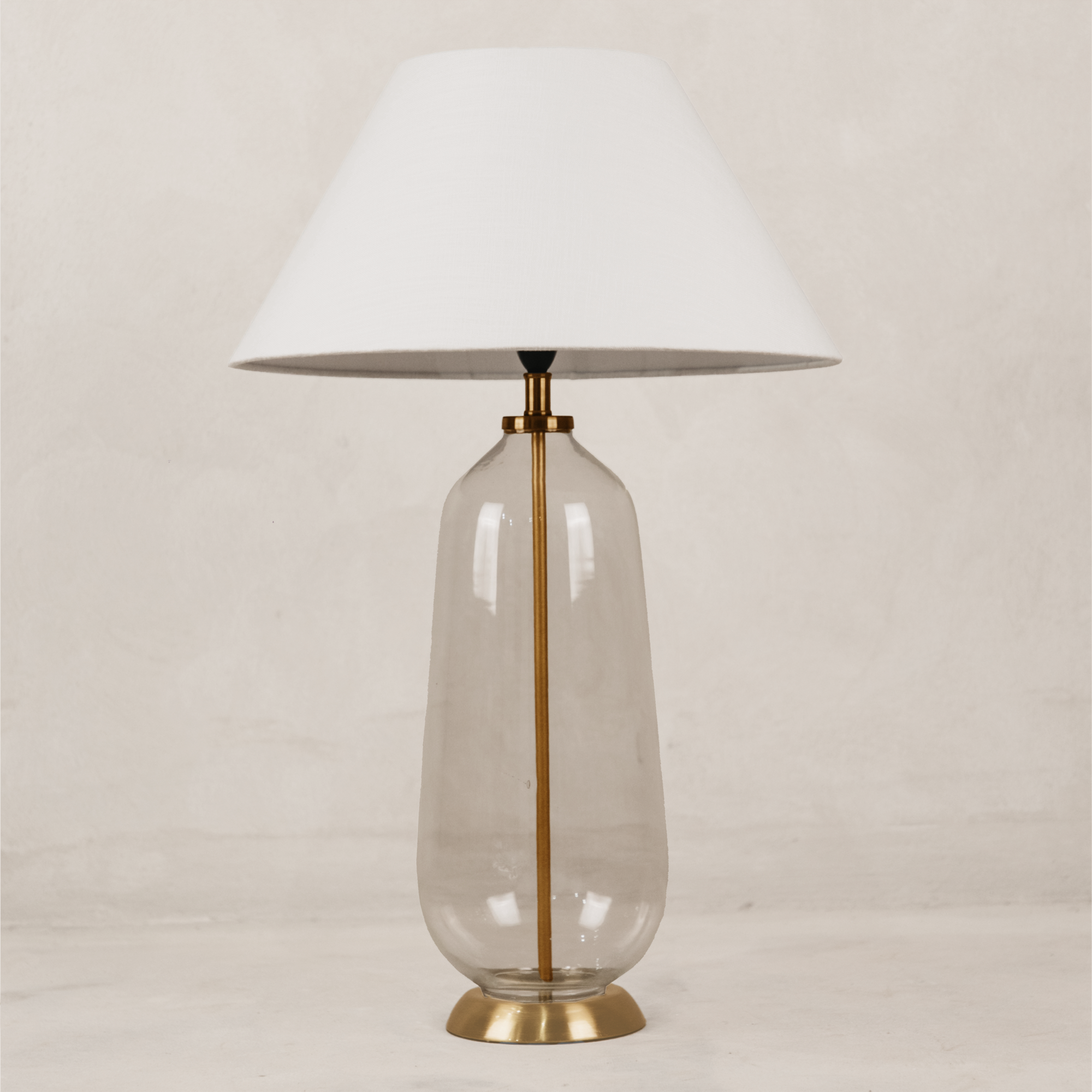 Beatrix Glass Table Lamp with Linen Shade – Brass