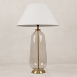 Beatrix Glass Table Lamp with Linen Shade – Brass