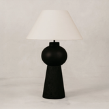 Indebe Ribbed Table Lamp with Tapered Linen Shade – Charcoal