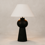 Indebe Ribbed Table Lamp with Tapered Linen Shade – Charcoal