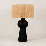 Indebe Ribbed Table Lamp with Raffia Shade – Charcoal