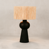 Indebe Ribbed Table Lamp with Raffia Shade – Charcoal