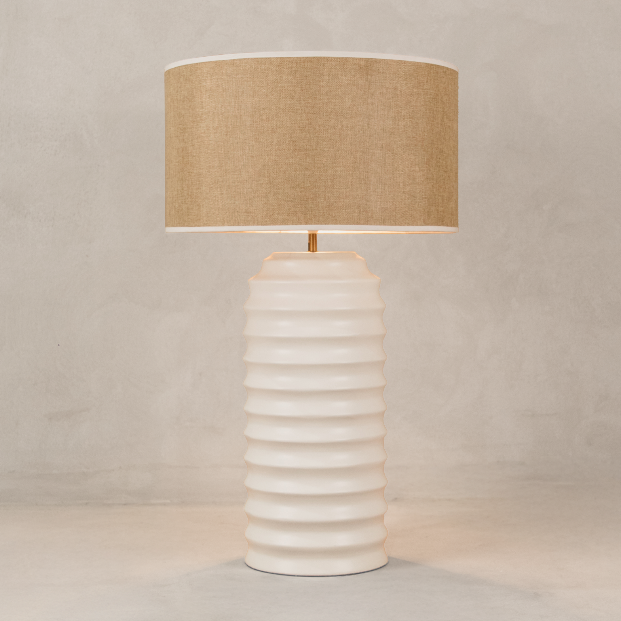 Ndebele Table Lamp with Linen Shade – White