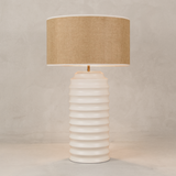 Ndebele Table Lamp with Linen Shade – White