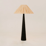 Pinnacle Chiselled Table Lamp with Tapered Raffia Shade – Black