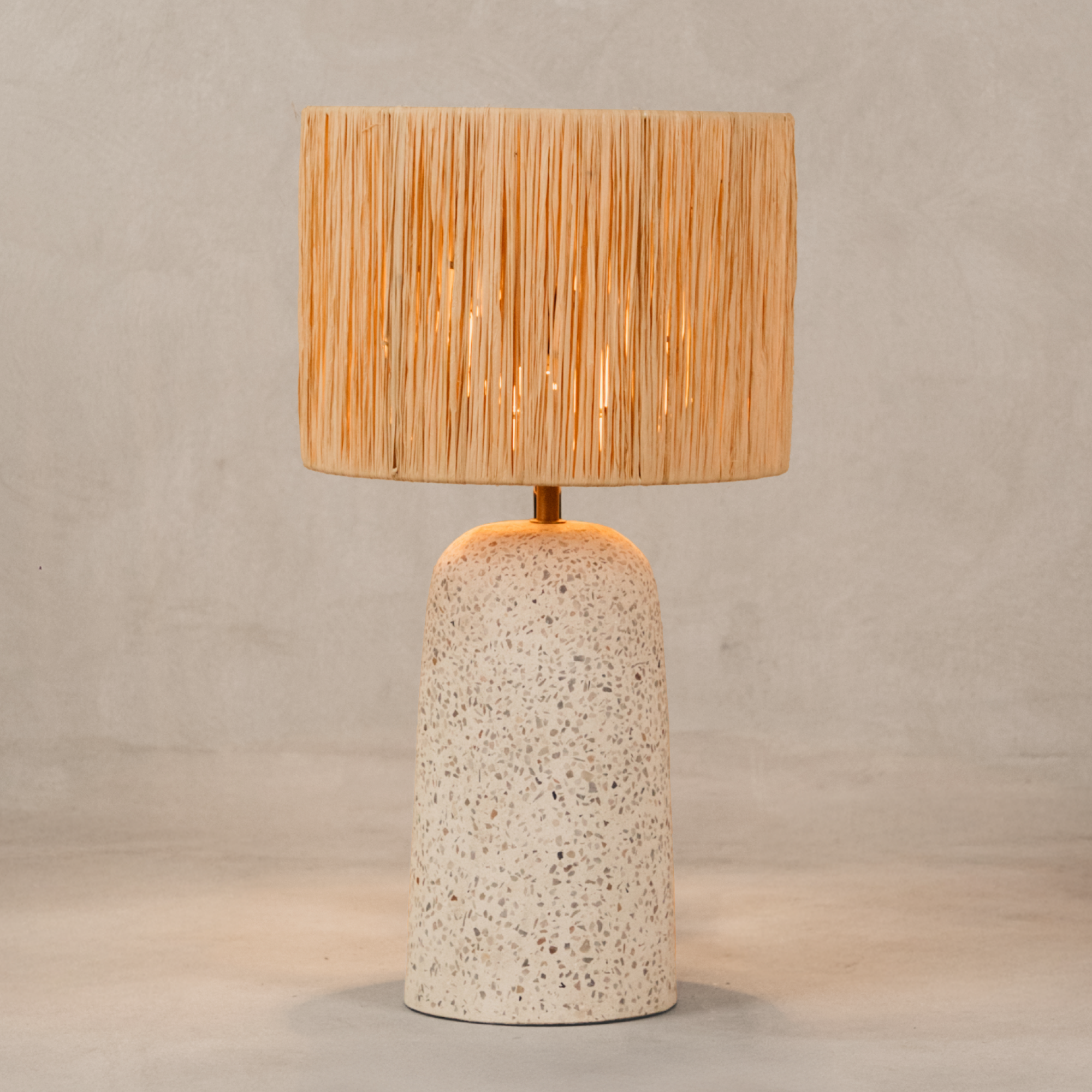 Togo Terrazzo Table Lamp with Raffia Shade – Natural