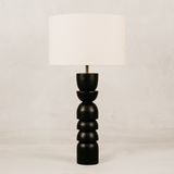 Totem Table Lamp with Natural Linen Shade – Black