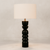 Totem Table Lamp with Natural Linen Shade – Black