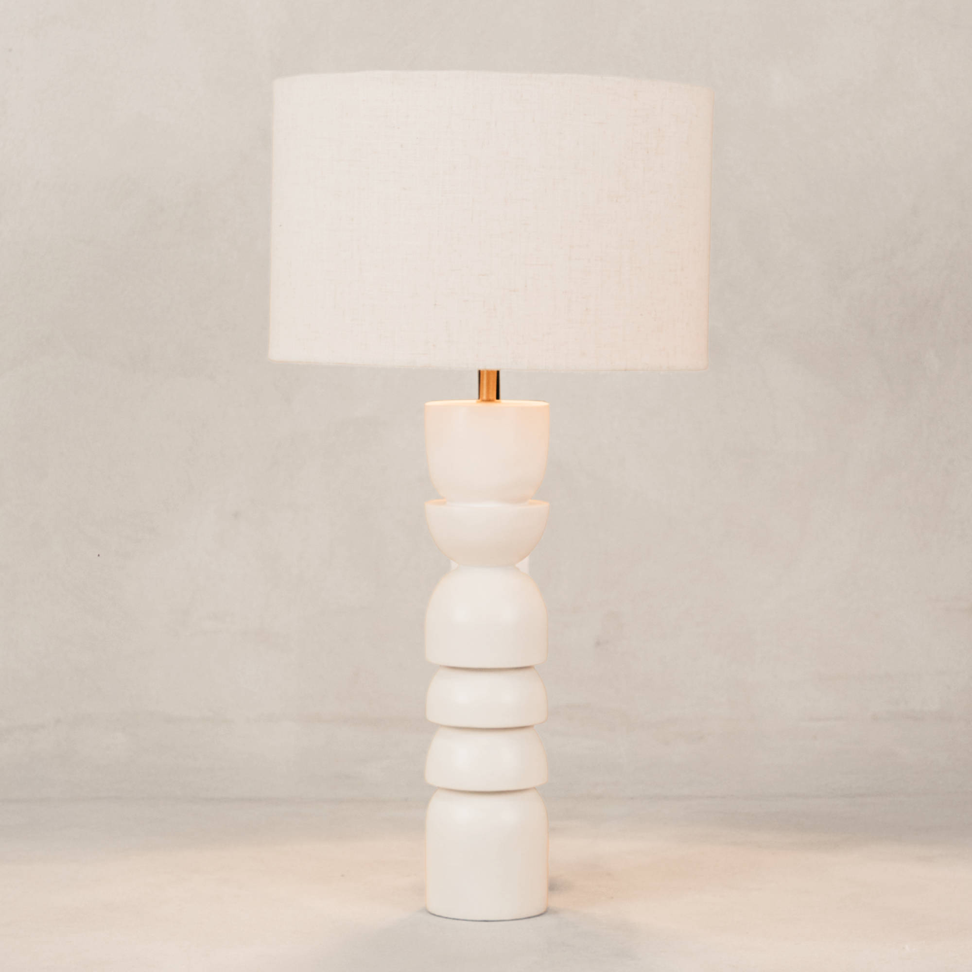 Totem Table Lamp with Linen Shade – White