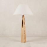 Weathered Baobab Table Lamp with Tapered Linen Shade – Blonde