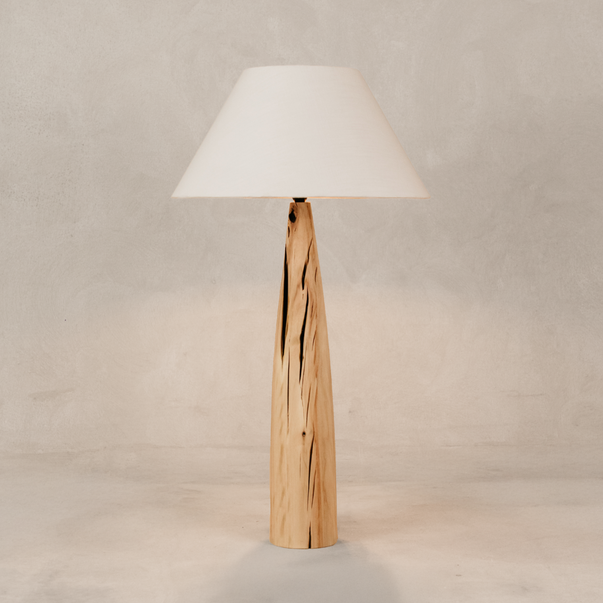 Weathered Baobab Table Lamp with Tapered Linen Shade – Blonde