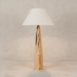 Weathered Baobab Table Lamp with Tapered Linen Shade – Blonde