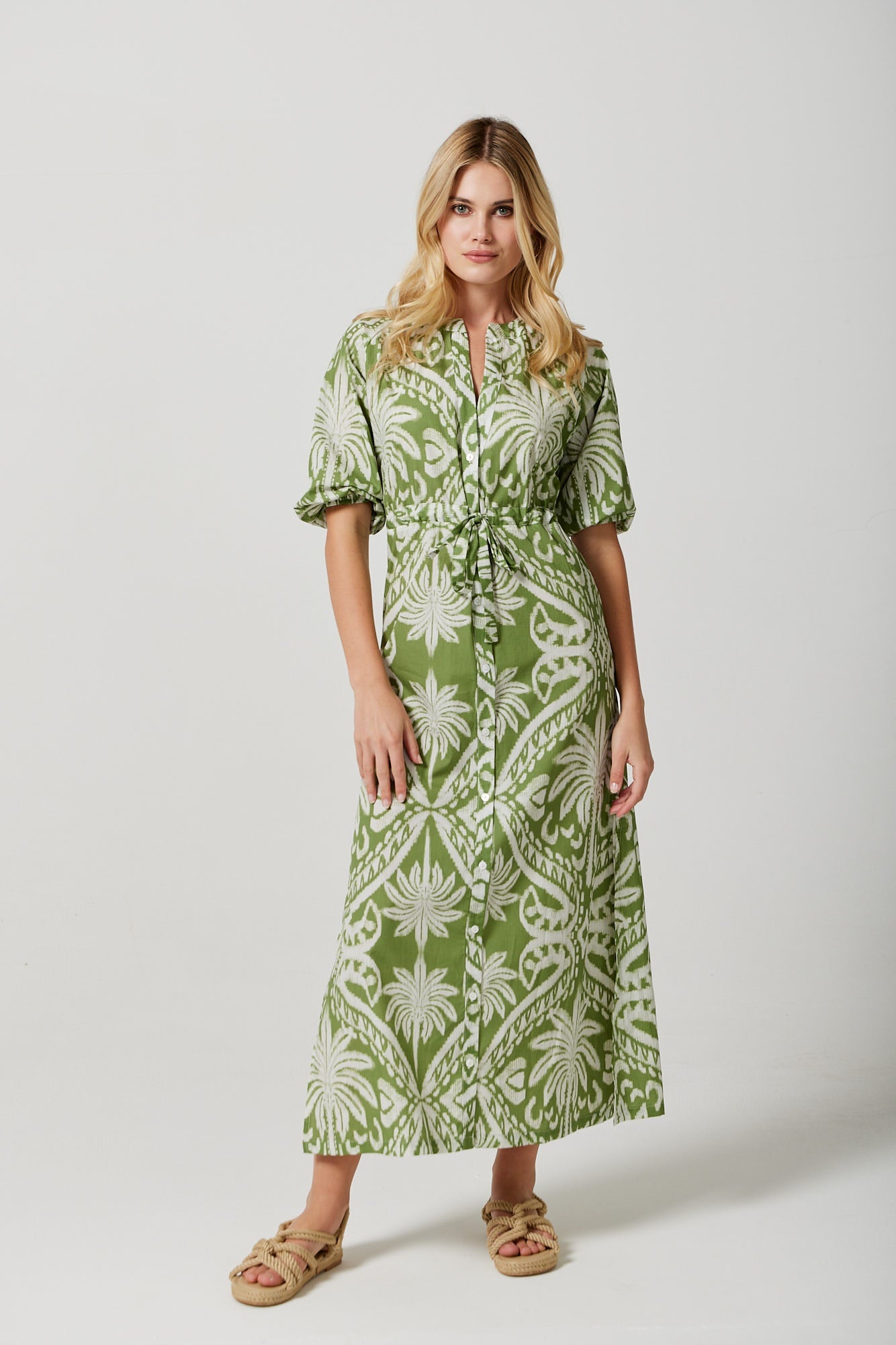 Bianca dress in Lime Palm Damask