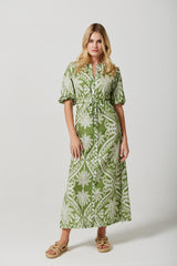Bianca dress in Lime Palm Damask