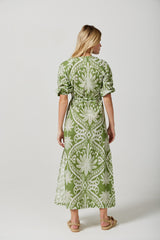 Bianca dress in Lime Palm Damask