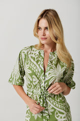 Bianca dress in Lime Palm Damask