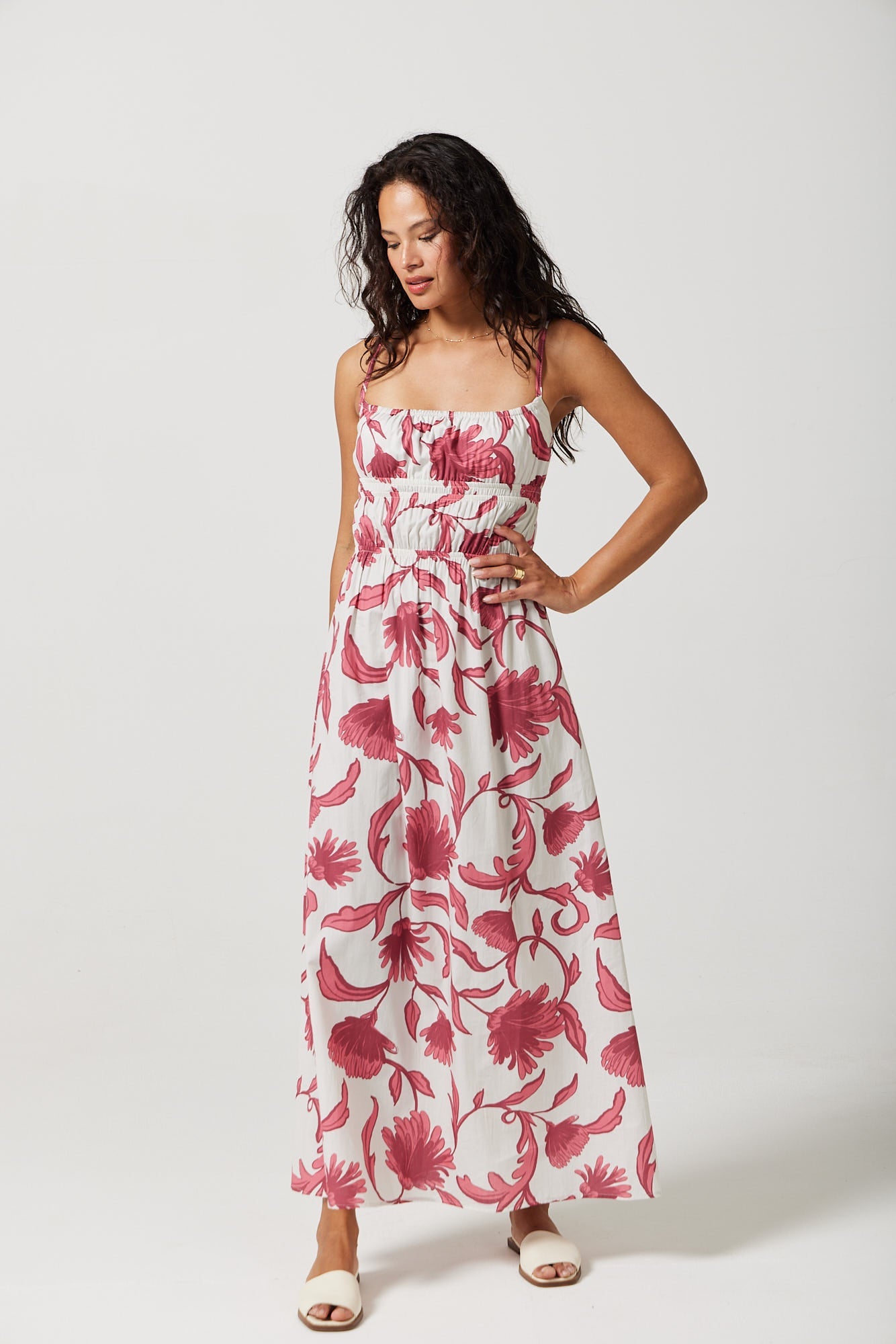 Zara Midi Dress in Fuschia Botanical