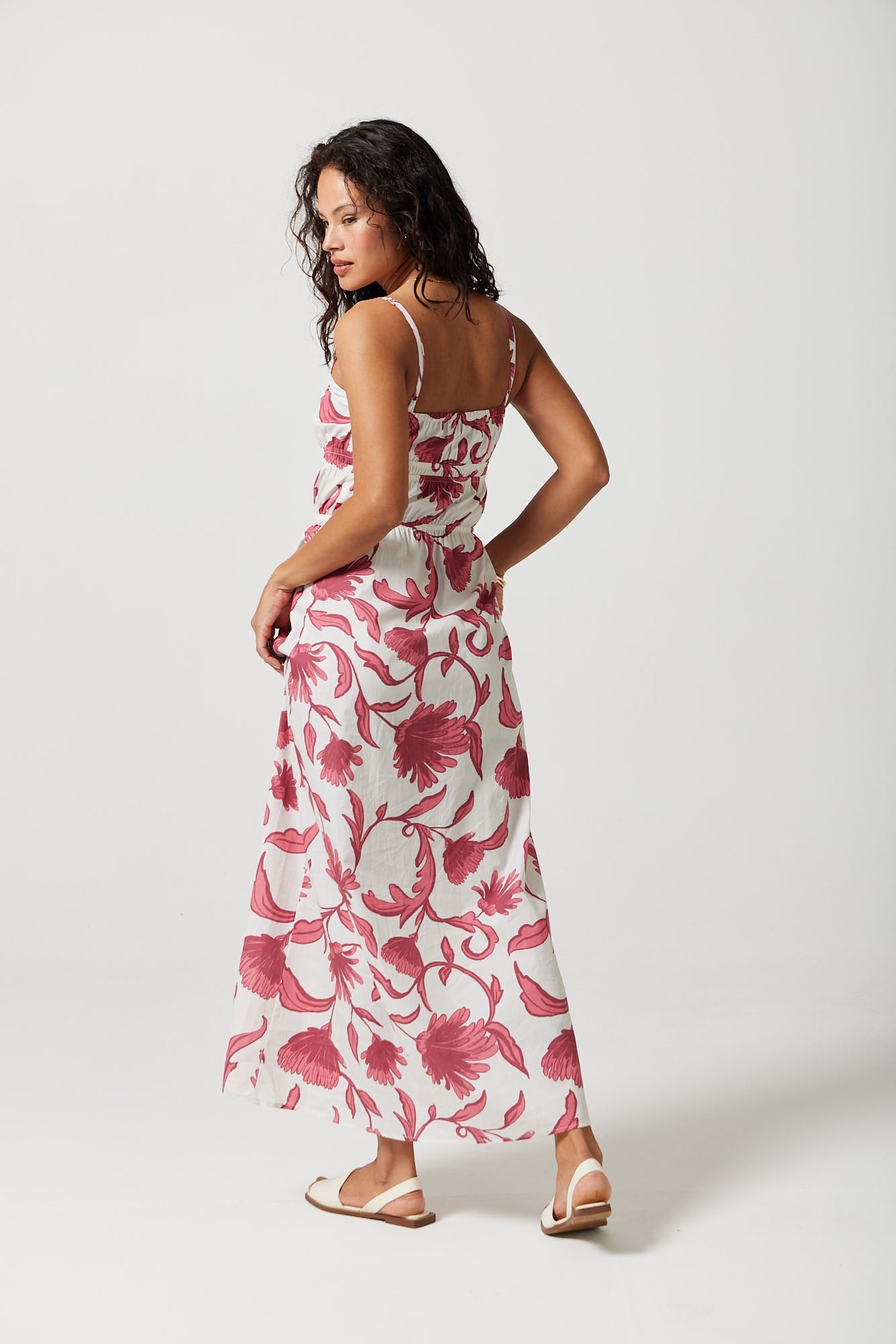 Zara Midi Dress in Fuschia Botanical