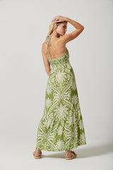 Melissa Midi dress in Lime Palm Damask