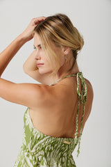 Melissa Midi dress in Lime Palm Damask