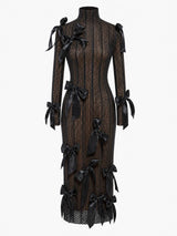 Nude Sable Form Ribbon Lace Dress