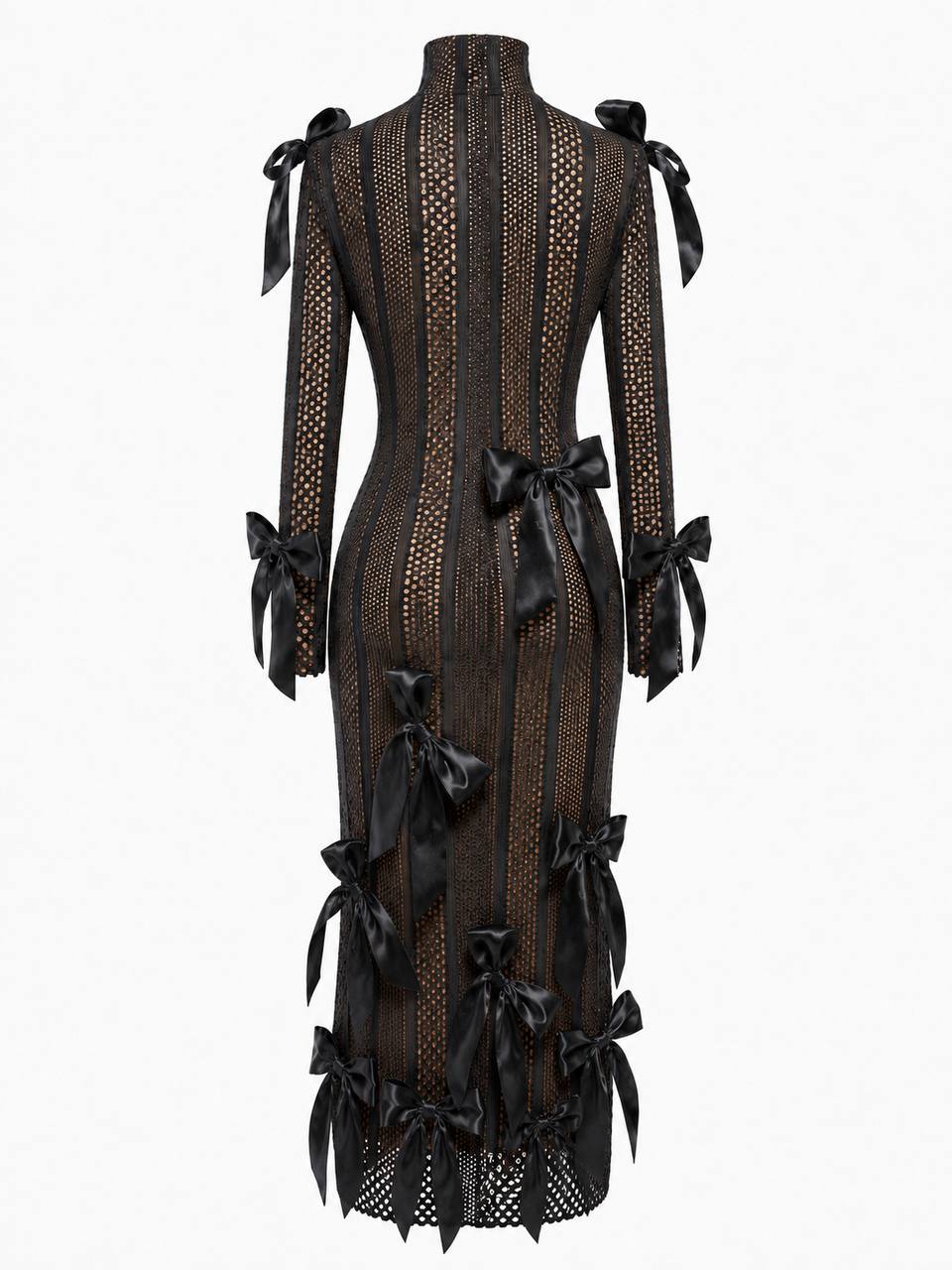 Nude Sable Form Ribbon Lace Dress
