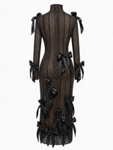 Nude Sable Form Ribbon Lace Dress