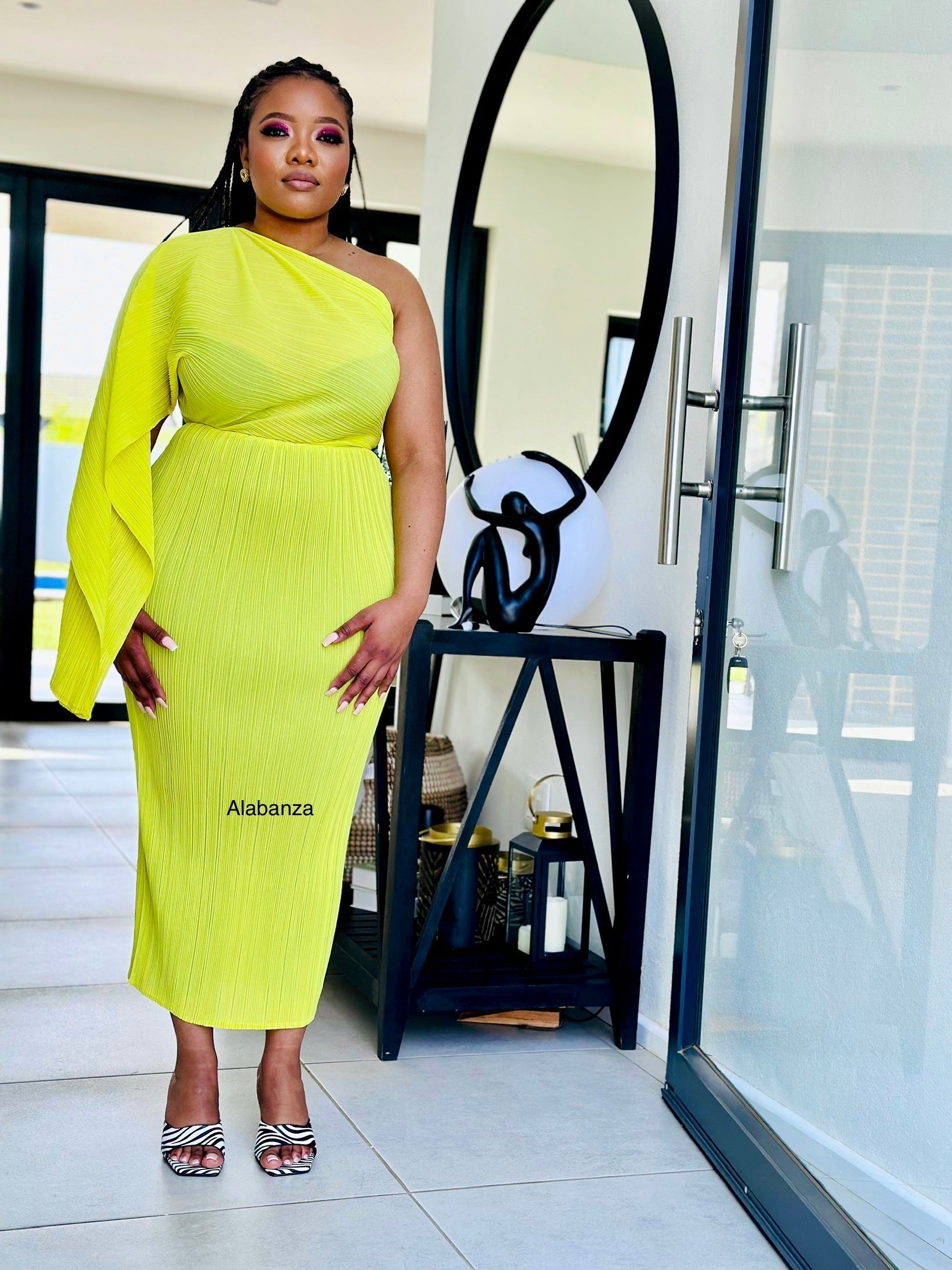 Uzuri Yellow Pleat Dress