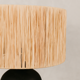 Indebe Ribbed Table Lamp with Raffia Shade – Charcoal