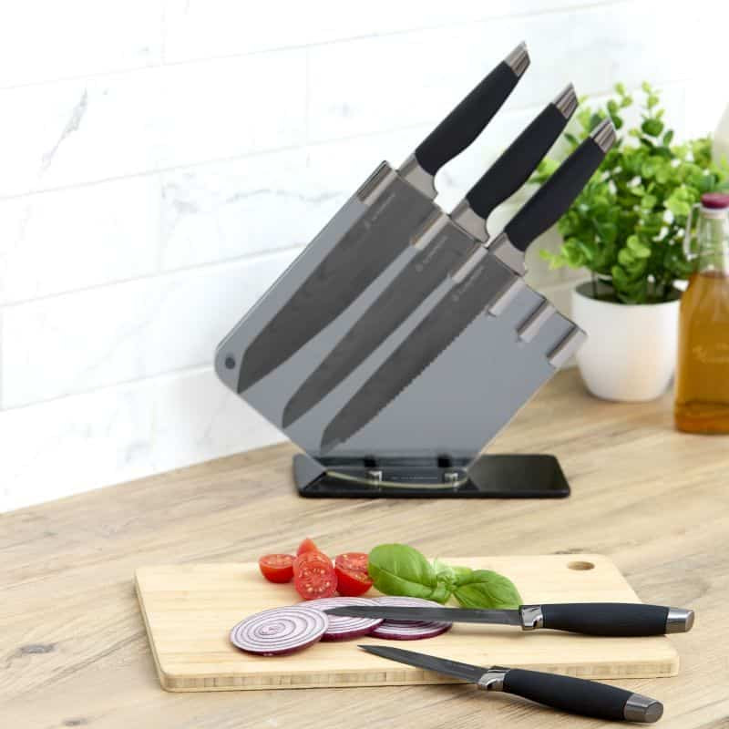 5pc Damascus Knife Set Black with stand - Image 3
