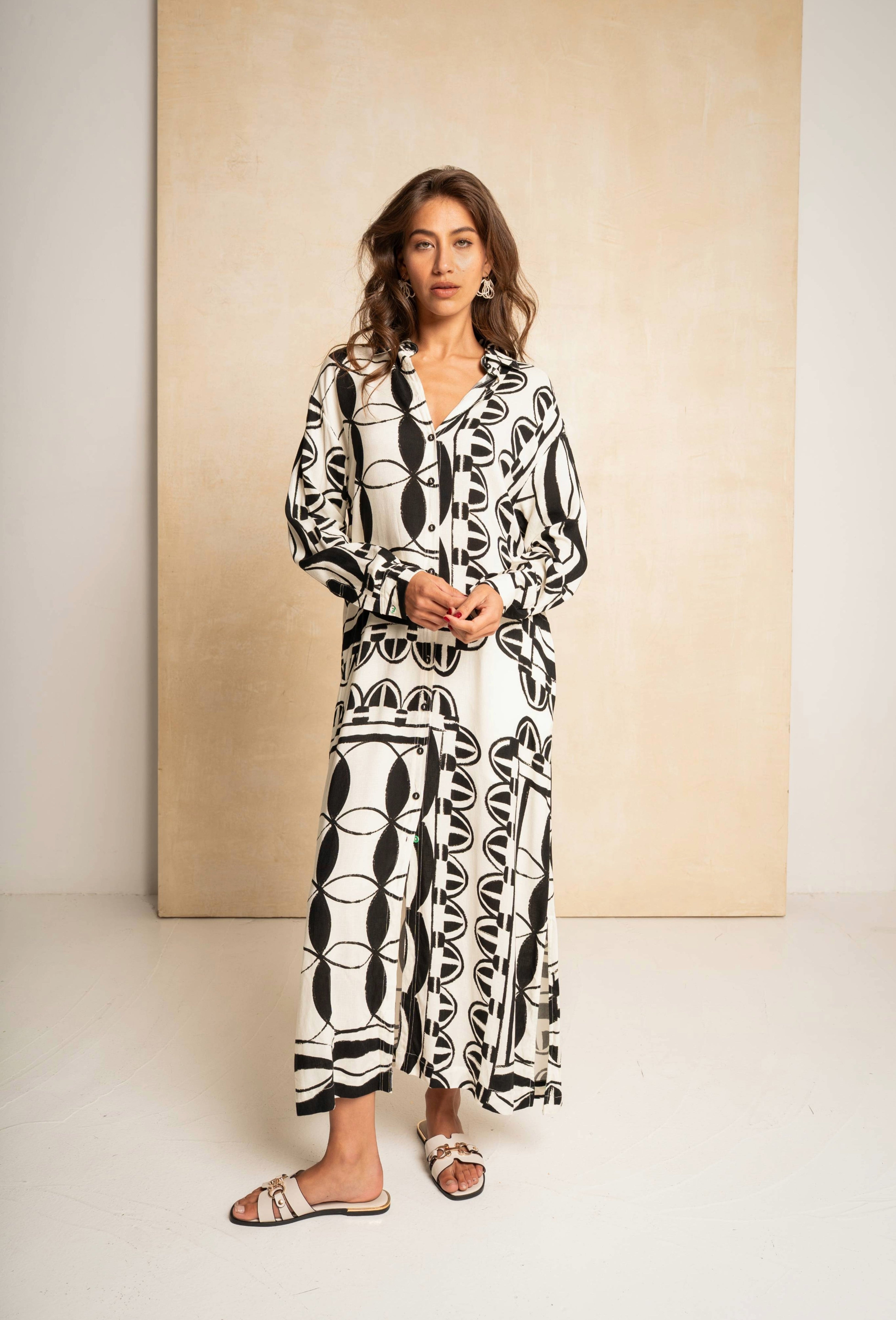 Shift Shirt Dress - Black & White Geo