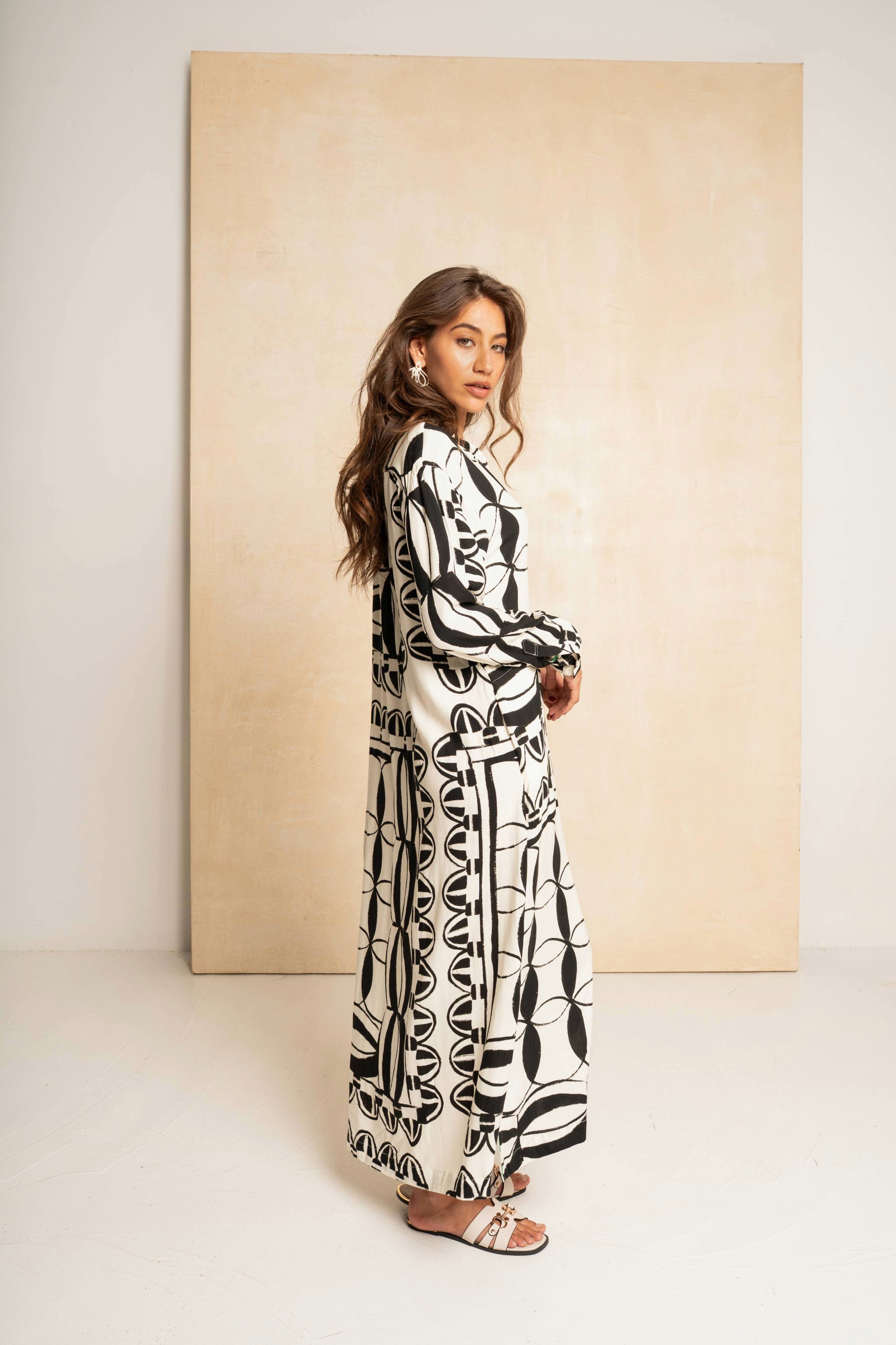 Shift Shirt Dress - Black & White Geo